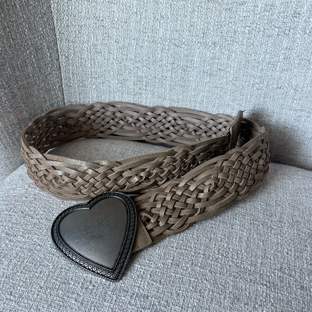 Western Altar’d State Woven Belt with Heart Buckle - Taupe size Small/ Medium